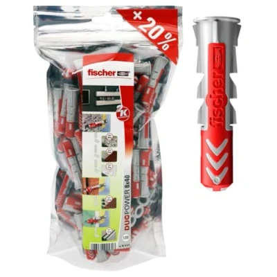 Abbildung von fischer DuoPower 8 x 40 im Big Pack, 120 Universaldübel, leistungsstarker 2 Komponenten Dübel, Kunststoffdübel zur Befestigung in Beton, Ziegeln, Stein, Gipsbauplatten uvm., ohne Schrauben