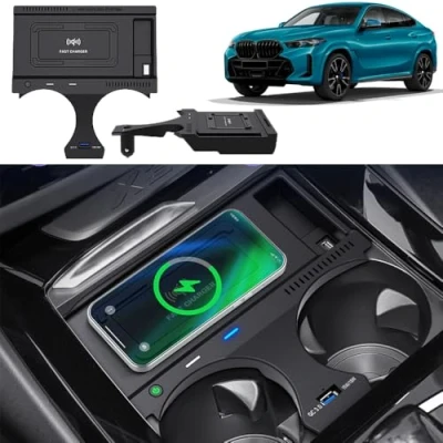 Abbildung von Singkin Kabelloses Ladegerät Auto für BMW X3/X3M 2018 2022 X4/X4M 2017 15W Qi Schnellladendes Handy G01/G02 Center Console Zubehörfeld, Geschenk Besitzer