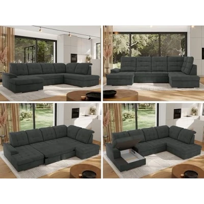 Abbildung von MKS MEBLE Sofa U Form Dunkelgrau Struktur, Wohnlandschaft Form, mit Schlaffunktion und Bettkasten, Schlafsofa Couch Struktur Madrito