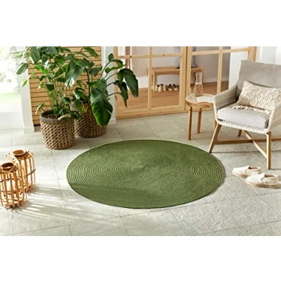 Abbildung von Northrugs Trenzado In &amp; Outdoor Teppich Rund Wetterfest Pflegeleicht Handmade Look für Innen und Außen Gewebter Outdoorteppich Läufer Balkon, Terrasse, Wohnzimmer, Garten Grün, ø 200