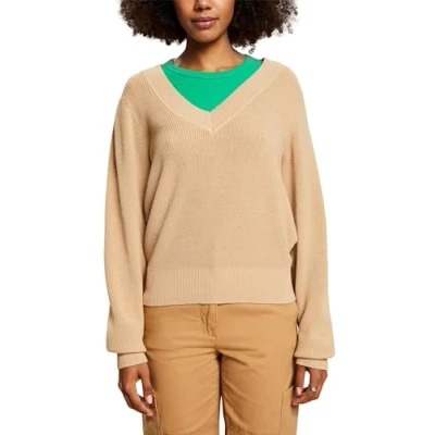 Abbildung von Esprit Vneck Basic Strickpullover, Damen, Größe: 40, Cream beige