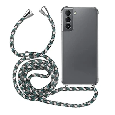 Abbildung von MyGadget Handykette für Samsung Galaxy S21 [ TPU Hülle mit verstellbaren Band ] Handyhülle Handyband zum Umhängen Kordel Schnur Case Schutzhülle Schwarz Muster