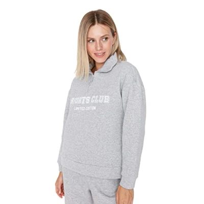 Abbildung von TRENDYOL Damen Turtleneck with Slogan Regular Sweatshirt, Gray, XS