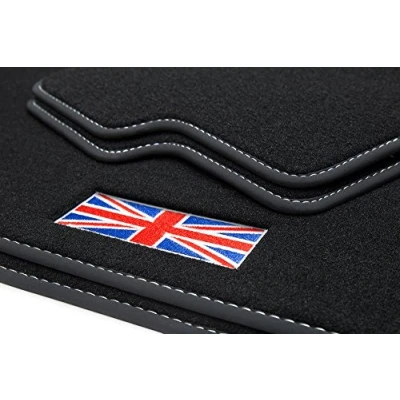 Abbildung von teileplus24 503 Exclusive Union Jack Logo Fußmatten kompatibel mit Mini Countryman R60 2010 2017 Ziernähte
