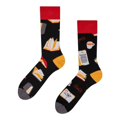 Abbildung von Dedoles Socken Unisex Damen Herren &amp; Kinder Baumwolle viele lustige Designs 1 Paar Geschenk links rechts verschieden, Farbe Schwarz, Motiv Buchliebhaber, Gr. 39 42