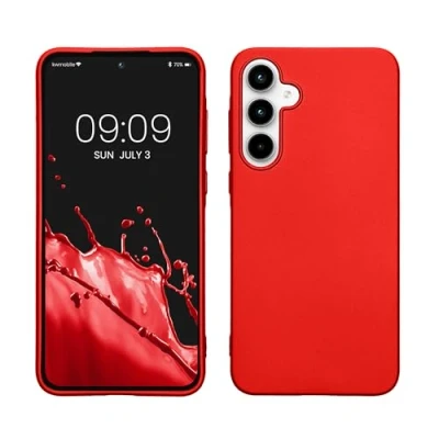 Abbildung von kwmobile Case kompatibel mit Samsung Galaxy A35 Hülle Schutzhülle aus Silikon metallisch schimmernd Handyhülle Metallic Dunkelrot