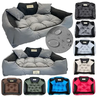 Abbildung von KING DOG Hundebett Kleine Hunde Waschbar Orthopädisches S 55 x 45 cm Hundekissen Haustierbett Hundekorb Hundecouch mit Hohem Rand Wasserdicht Material Silikon Füllung Dunkelgrau