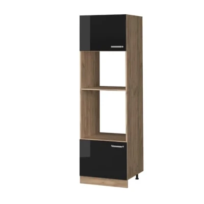 Abbildung von Vicco Mikrowellenumbauschrank R Line, Schwarz Hochglanz/Goldkraft Eiche, 60 cm