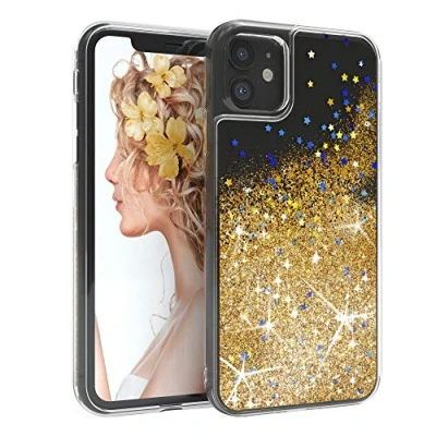 Abbildung von EAZY CASE Hülle kompatibel mit iPhone 11 Schutzhülle Flüssig Glitzer, Handyhülle, Schutzhülle, Back Cover Glitter Flüssigkeit, TPU/Silikon, Transparent/Durchsichtig, Gold