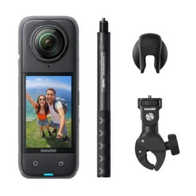 Abbildung von Insta360 X4 Motorrad Bundle wasserdichte 8K 360 Action Cam, 4K Weitwinkelvideos, Unsichtbarer Selfie Stick Effekt, 135 min Akkulaufzeit, KI Bearbeitung, Stabilisierung, Ohne microSD Karte