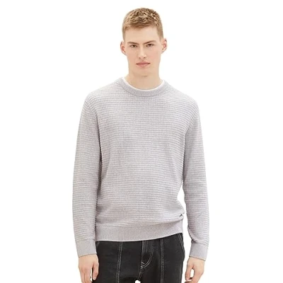 Abbildung von TOM Tailor Denim MIT Struktur Strickpullover, Herren, Größe: Small, Light stone grey melange