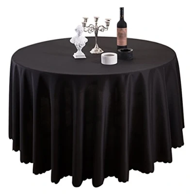 Abbildung von TANGMEN Tischdecke, rund, für Haus, Restaurant, Hochzeit, Zeremonie, knitterfrei, schmutzabweisend, Tischdekoration Empfang, Geburtstag, schwarz, 220 cm