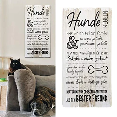 Abbildung von Plankenschild Wandschild Shabby Chic Hunderegeln Hund Haustierregeln Sprüche Regeln Holzoptik Wanddekoration (1 x Hunderegeln)