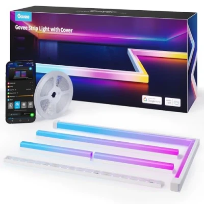 Abbildung von Govee RGBIC LED Strip mit Profil, 5M Glide Streifen Kompatibel Alexa &amp; Google Assistant, 64 Szenenmodi, APP Steuerung, Schiene Leisten für Schlafzimmer, Sockelleisten, Kabinett