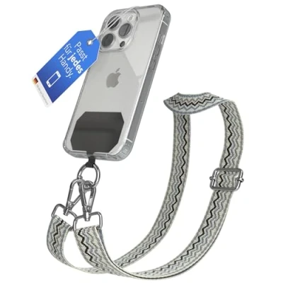 Abbildung von EAZY CASE Handykette Universal zum Umhängen kompatibel mit jedem Handy Kette Hülle kombinierbar Handykordel Karabiner für Handyhülle Handyband Bunt Boho Kordel Beige Blau