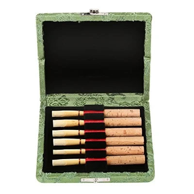 Abbildung von Dilwe Oboe Schilf Fall, Seidentuch Cover Reed case 6 Fach Holz Blätteretui für Reed(Grün)