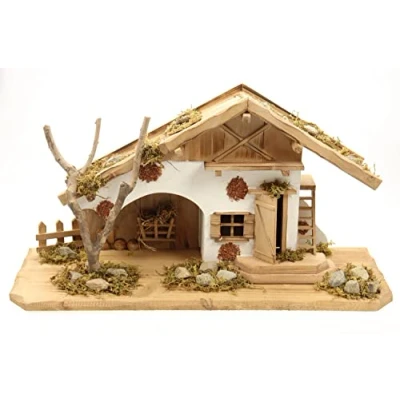 Abbildung von ELLUG Holz Krippenstall, Holzkrippe, Weihnachtskrippe 55 * 19 28cm (OHNE Krippenfiguren) Krippenstall aus für Figuren bis 15cm Höhe