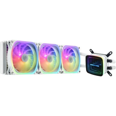 Abbildung von ENERMAX AQUAFUSION ADV Snow Edition ARGB 360mm AIO CPU Wasserkühlung Dual Chamber Intel LGA1700/AMD AM5 Support 350W+ TDP (3x SquA RGB White 120 PWM Lüfter); ELC AQFA360 SQA W, weiß