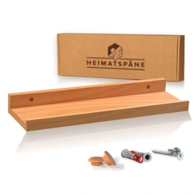Abbildung von Heimatspäne Bilderleiste Kernbuche 40cm Wandregal Holz [inkl. Schraubenabdeckungen aus Echtholz] Regalbrett als Wandboard oder Schweberegal