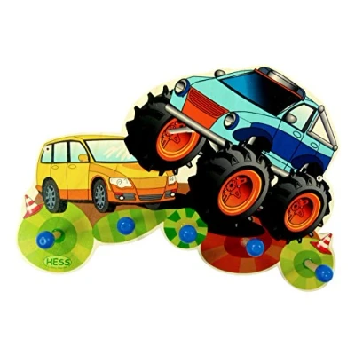 Abbildung von Hess Holzspielzeug 30297 Garderobe aus Holz, Serie Monstertruck, mit 5 Haken, für Kinder, ca. 37 x 25 6,5 cm groß, handgefertigt, als Blickfang in jedem Kinderzimmer und Flur