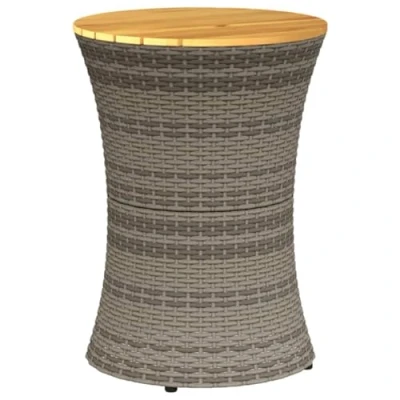 Abbildung von vidaXL Gartentisch Garten Beistelltisch Trommelform Grau Poly Rattan &amp; Massivholz (1 St)