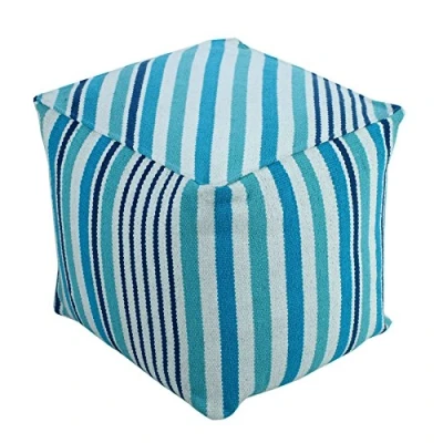 Abbildung von Homescapes Moderner Sitzwürfel Pouf Sitzkissen Selam Aqua weiß gestreift skandinavisches Design 40 x cm
