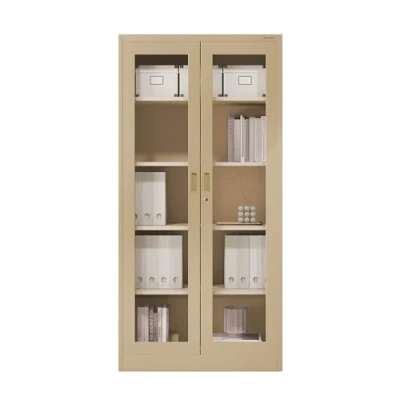 Abbildung von Jan Nowak Metallschrank mit Glasvitrine Aktenschrank Büroschrank Aufbewahrungsschrank 4 verstellbare Fachböden Sicherheitszylinderschloss Pulverbeschichtung 185 cm x 90 40 (Beige)