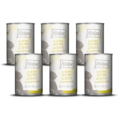 Abbildung von MjAMjAM Premium Nassfutter für Katzen DUO von zarter Ente &amp; guter Pute an gedämpftem Kürbis, 6er Pack (6 x 400 g), getreidefrei mit extra viel Fleisch