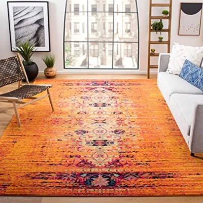 Abbildung von SAFAVIEH Boho Teppich für Wohnzimmer, Esszimmer, Schlafzimmer Monaco Collection, Kurzer Flor, Orange und Multi, 244 X 335 cm