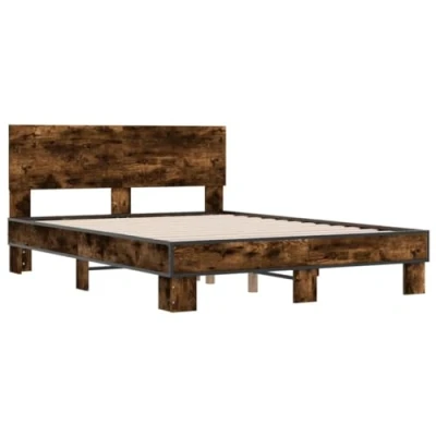 Abbildung von vidaXL Bett Bettgestell Räuchereiche 140x200 cm Holzwerkstoff und Metall