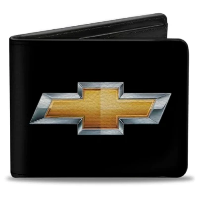 Abbildung von Buckle Down Bi Fold Wallet PU Bifold Chevy Bowtie Schwarz/Gold Logo zentriert Herren, mehrfarbig
