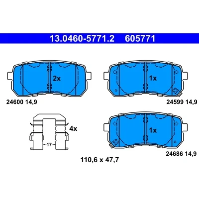 Abbildung von ATE 13.0460 5771.2 Bremsbelagsatz mit akustischer Verschleißwarnung Zubehör KIA: CARNIVAL / GRAND 3
