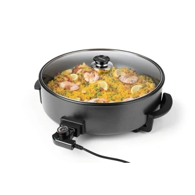 Abbildung von GOURMETmaxx elektrische Pizza Pfanne mit Thermostat, Glasdeckel &amp; Antihaftbeschichtung Multifunktionspfanne ⌀ 42 cm Durchmesser 1500 Watt Pan ideal für Partys
