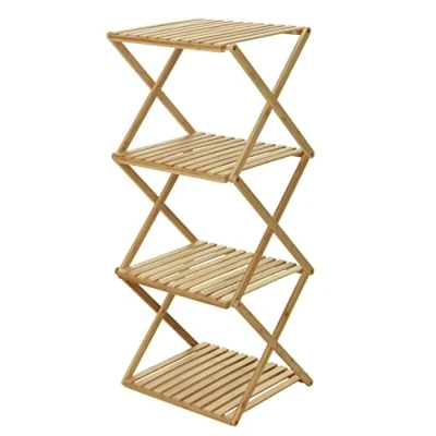 Abbildung von Spetebo Standregal Klappbares Bambus mit 4 Ablagen 94 cm, Stück 1 tlg., praktischer Ziehharmonika Mechanismus keine Montage nötig