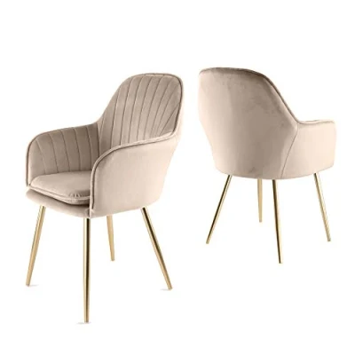 Abbildung von Genesis Muse Samtstoff Stuhl Set, 2 Stück, mit goldfarbenen Chrom Finish Metallrohrbeinen, Taupe