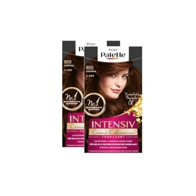 Abbildung von POLY PALETTE Intensiv Creme Coloration 5 680/650 Kastanie Stufe 3 (2 x 115 ml), permanente für bis zu 8 Wochen intensiven Farbglanz &amp; 100% Grauabdeckung