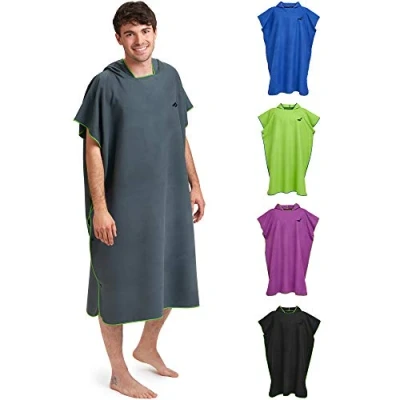 Abbildung von Fit Flip Strandponcho für Surfer Poncho Handtuch schnelltrocknend aus Mikrofaser Umkleidehilfe Strand Surfponchos Ultraleicht Badeponcho Erwachsene (Größe L, Dunkelgrau/Grün)