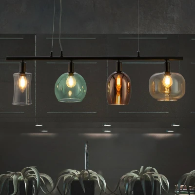 Abbildung von NOWA Pendelleuchte, Leuchtmittel nicht inklusive, Hängelampe Esszimmerleuchte 4 Flammig Höhenverstellbar Glas H 150 cm