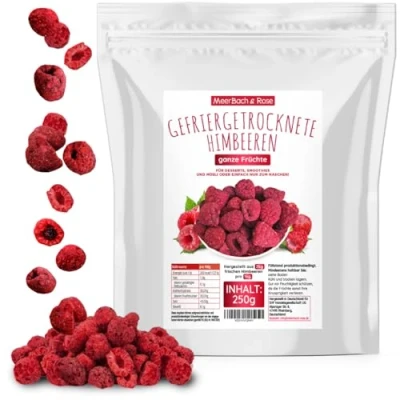 Abbildung von Himbeeren gefriergetrocknet, KEINE Chinaware, 250g gefriergetrocknete ganze Früchte, frei von Zusatzstoffen, fruchtig, in Deutschland hergestellt