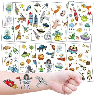 Abbildung von Tattoo Kinder, Weltraum Kindertattoo 10 Bögen für Mädchen Jungen zum Geburtstag Mitgebsel Geschenkidee