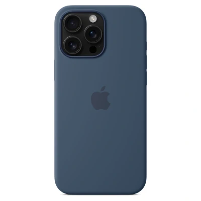 Abbildung von Apple iPhone 16 Pro Max Hülle MagSafe Silikon Original Soft Case/Backcover Handyhülle Blau