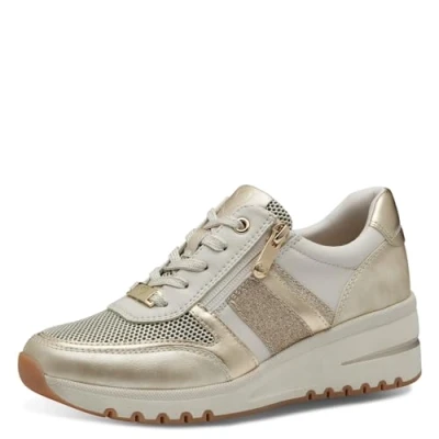 Abbildung von MARCO TOZZI Damen Sneaker flach mit Reißverschluss Chunky Sohle, Beige (Cream Comb), 40 EU