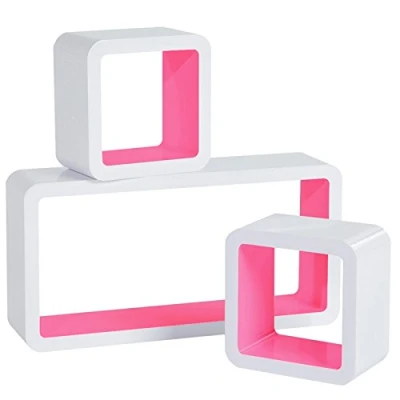 Abbildung von WOLTU Wandregal Cube Regal 3er Set Würfelregal Hängeregal, weiß rosa, Quadratisch Schwebend Design RG9229rs