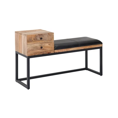 Abbildung von Sitzbank Ziegenleder / Massivholz 100x60x35 cm