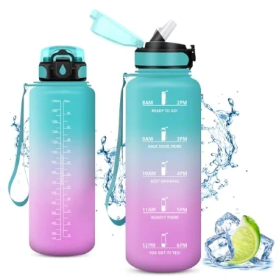 Abbildung von Vikaster Große Trinkflasche, Water Bottle with Straw 1.5L, Trinkflasche Leak Proof, BPA Free, Sportflasche für Camping, Yoga, Gym, Outdoors