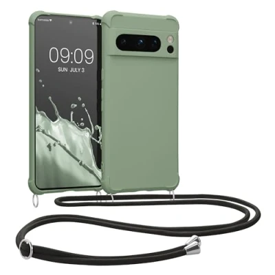 Abbildung von kwmobile Necklace Case kompatibel mit Google Pixel 8 Pro Hülle Cover Kordel zum Umhängen Silikon Schutzhülle Graugrün