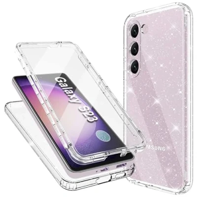 Abbildung von Mosoris Handyhülle für Samsung Galaxy S23 Hülle Glitzer mit Eingebautem Displayschutz 360 Grad Stoßfest Schutzhülle Soft Silikon Bumper Transparent Slim Flexible TPU Case Cover