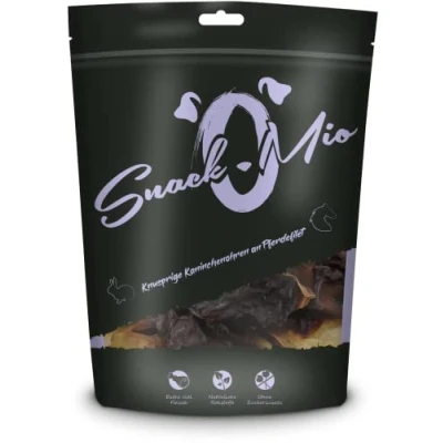 Abbildung von SnackOMio Premium Hundesnack knusprige Kaninchenohren an Pferdefilet, getreidefrei, 1er Pack (1 x 70g)