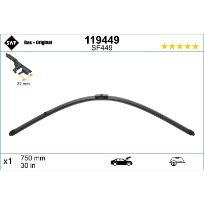 Abbildung von Scheibenwischer Swf Visioflex 119449 750mm Rahmenlos mit Spoiler für Linkslenker 30Zoll AUDI: A2