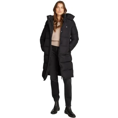 Abbildung von Calvin Klein Jeans Langjacke &quot;MONOLOGO NON DOWN LONG PUFFER&quot;, mit Kapuze, gedrucktem Logomarkenlabel